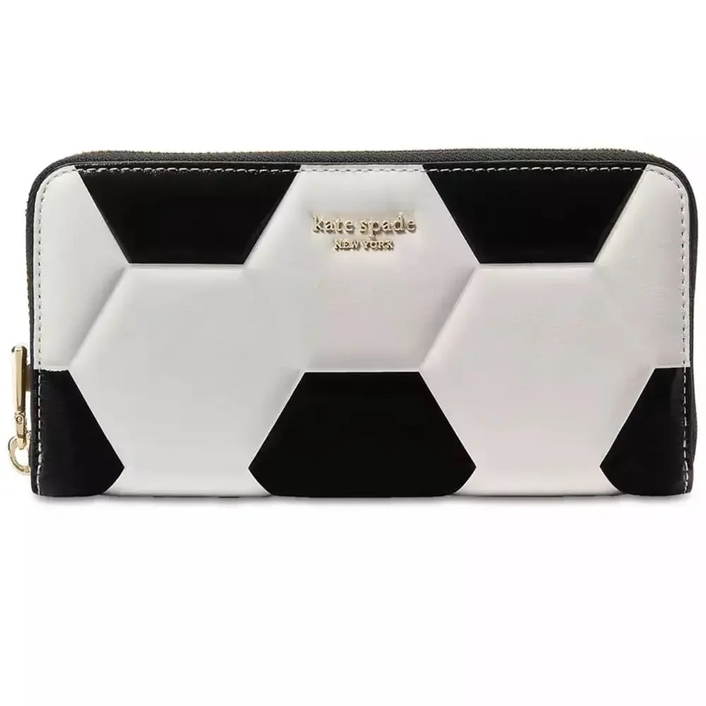 Kate Spade Kickoff Embossed Leather Zip Around Continental Wallet Soccer Ball